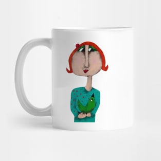 Ginger lady and emerald green bird Mug